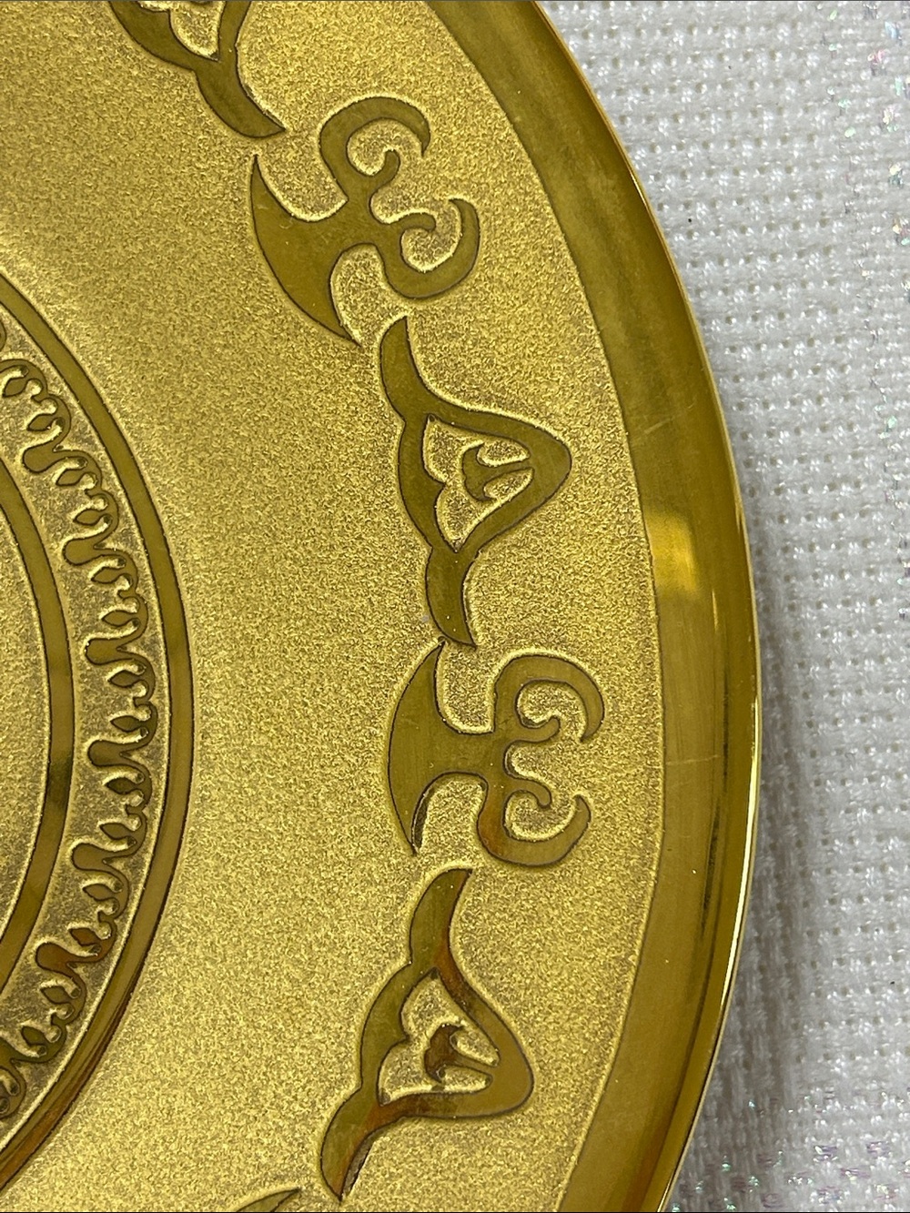 Gold Tone Round Trinket Dish calligraphy signature used by Ottoman sultans image 3